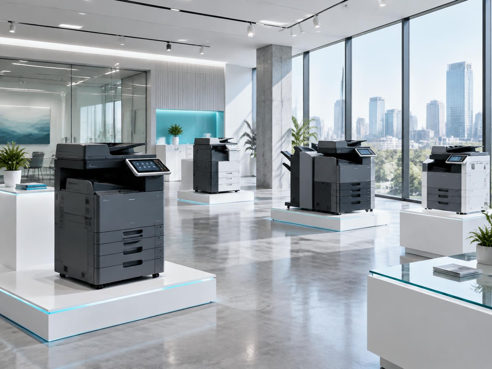 Professional multifunction printing equipment in a modern office